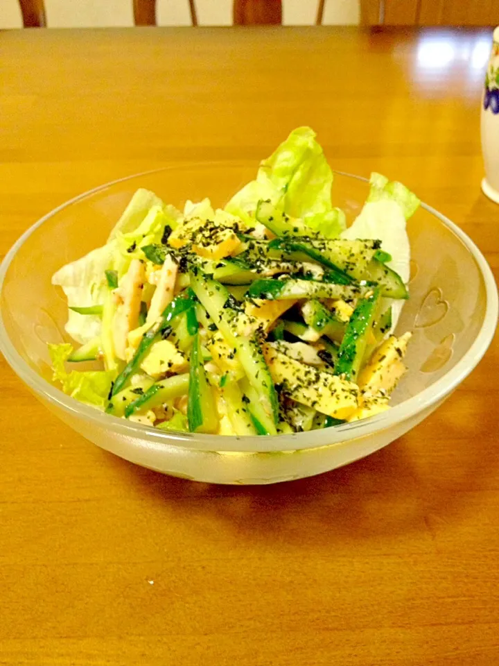 棒棒鶏風  蒸し鶏と野菜のゴマドレッシング和え✨甘い卵焼きが良い|まいりさん