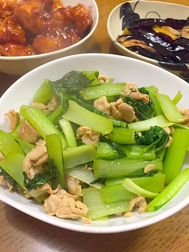 小松菜と豚肉の炒め物|ふくぷくさん