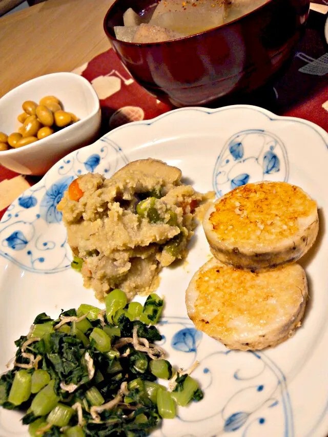 夕食　長芋のチーズ焼きなどなどゆるベジ食|とももさん