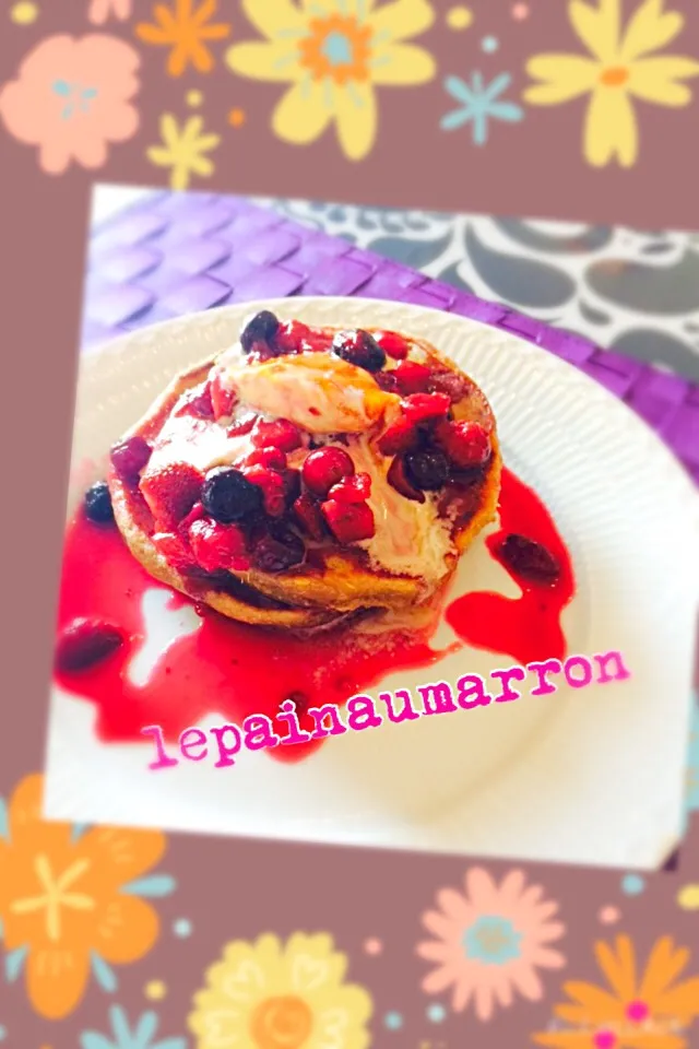 Snapdishの料理写真:マンゴー酵母でフワモチ、ココアパンケーキ💕|ラパンマロンさん