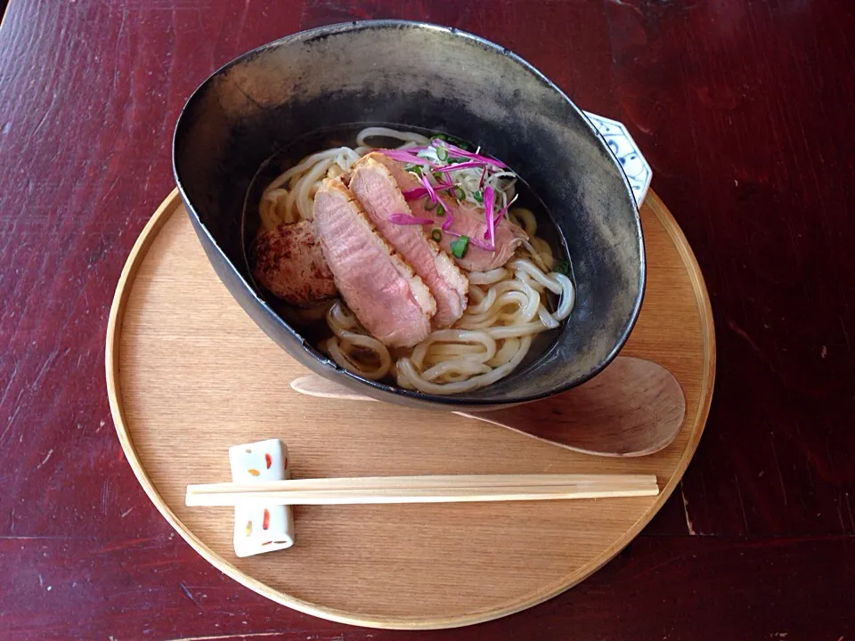 フランス産鴨胸肉のロティと大分産かぼす 胡麻の香る 西洋ネギの南蛮うどん|ハギーさん