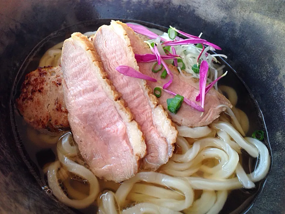 フランス産鴨胸肉のロティと大分産かぼす 胡麻の香る 西洋ネギの南蛮うどん|ハギーさん