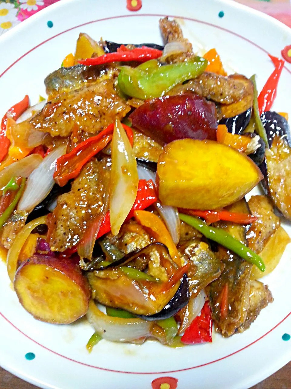 sweet & sour fish fillet w/sweet potato,eggplant &bell peppers#from fishing@Miki's House|Miki Jorierose Obispoさん