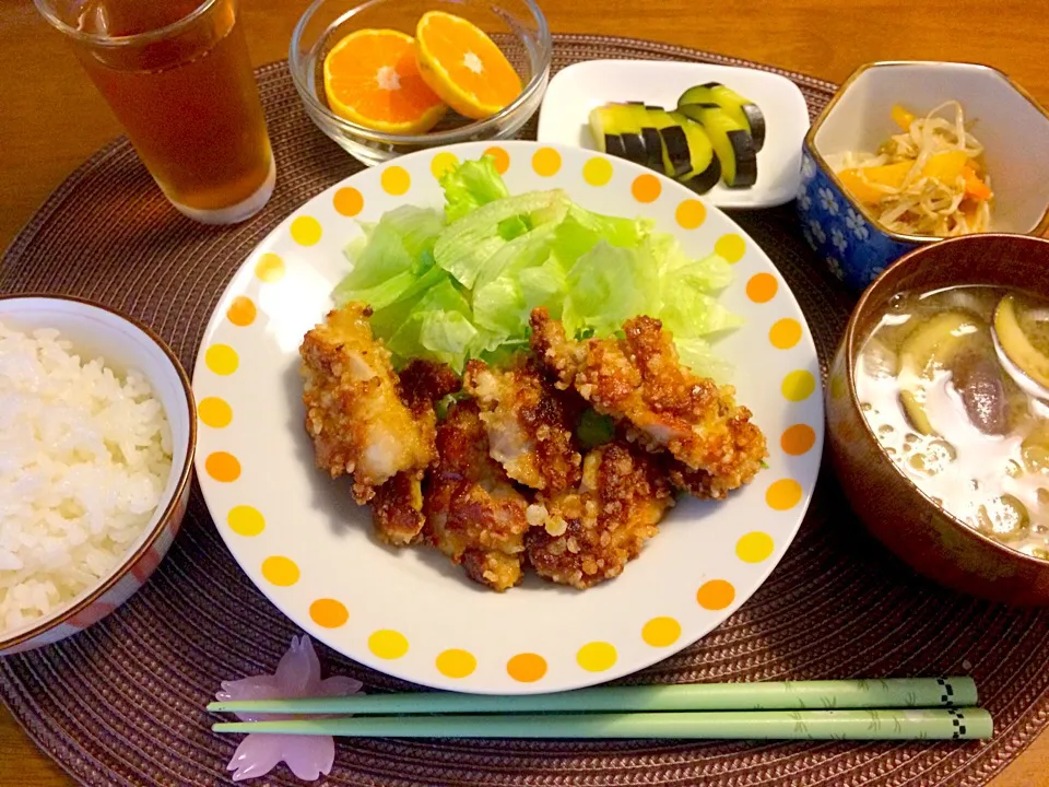 揚げない鶏竜田揚げの夕食|ゆうかさんさん