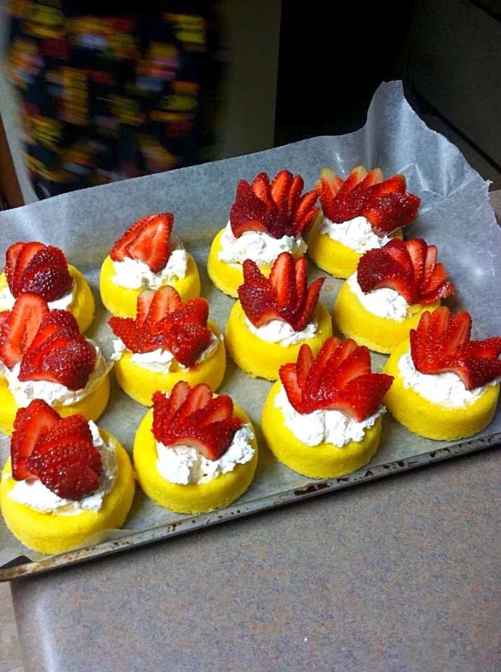 Slight twist on strawberry shortcake with short cakes lightly soaked in whipped cream flavored vodka|jamesさん