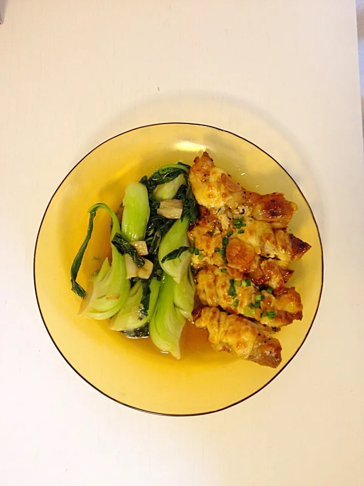 Chicken with garlic mayo and bok choy|olololoさん