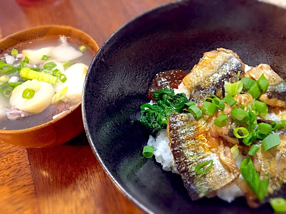 秋刀魚の蒲焼丼、ゆず味噌をアクセントに。|tesasakiさん