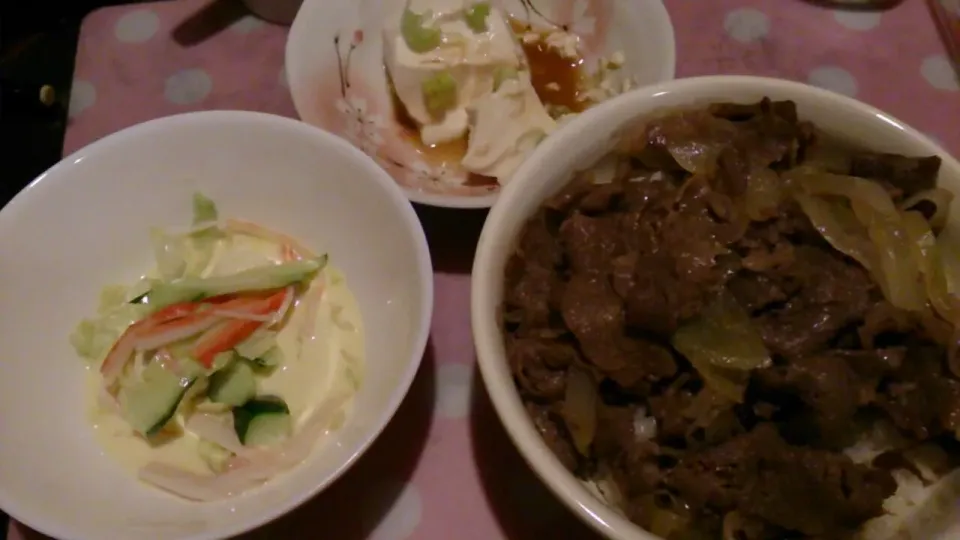 10/12 常陸牛丼、サラダ、豆腐|クラキティさん