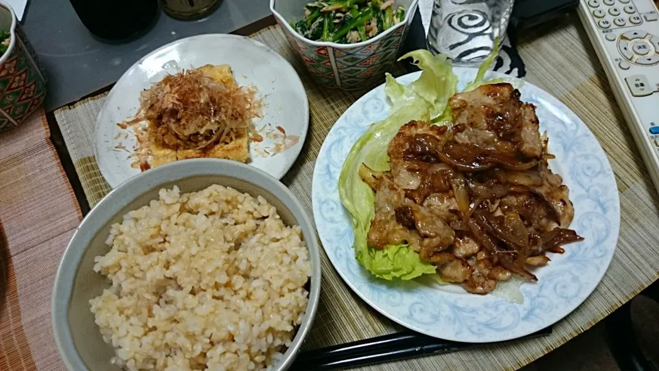 きつね、ほうれん草のツナ合え＆しょうが焼き|まぐろさん