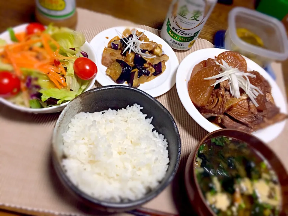 Snapdishの料理写真:ぶり大根とナスと豚肉の味噌焼き|ちゃんもさん