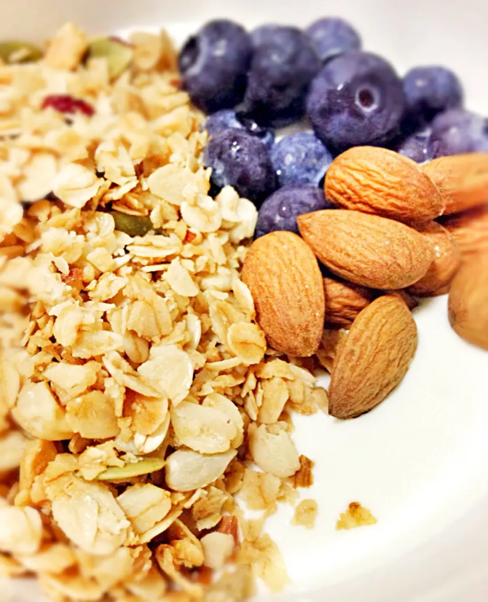 Greek yogurt topped with granola for breakfast|coxiella24さん