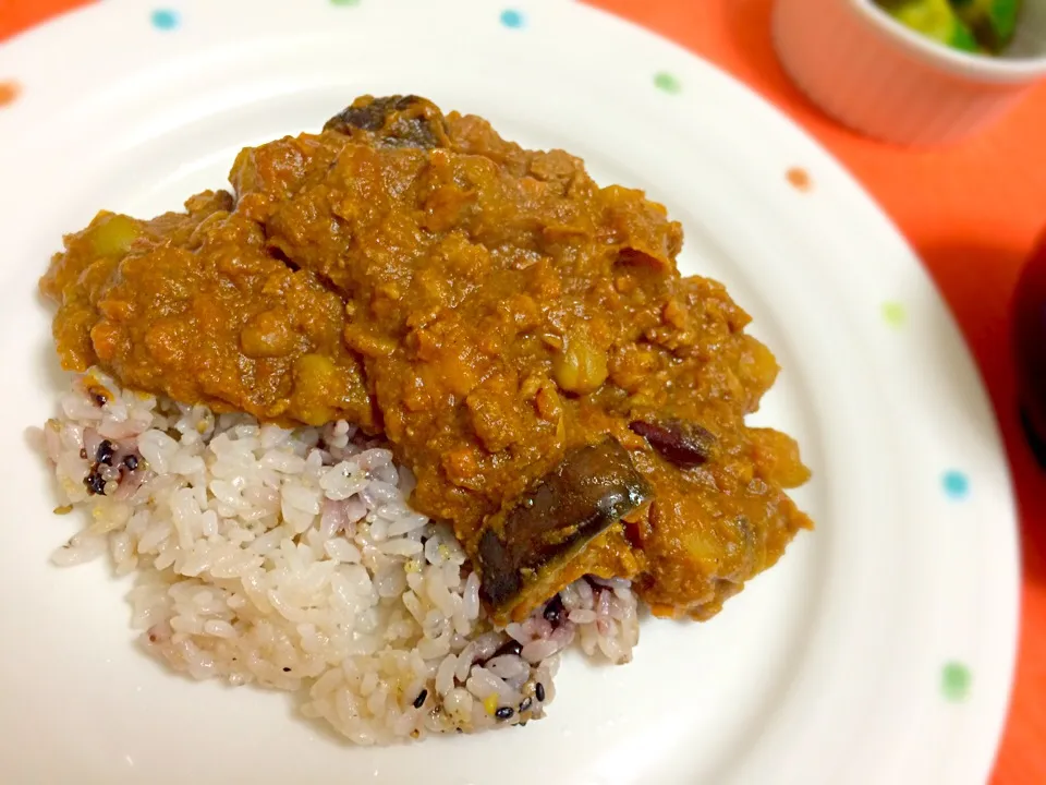 ドライカレー(トマトベース、ナスとお豆、その他野菜たっぷり)|ゆにょさん