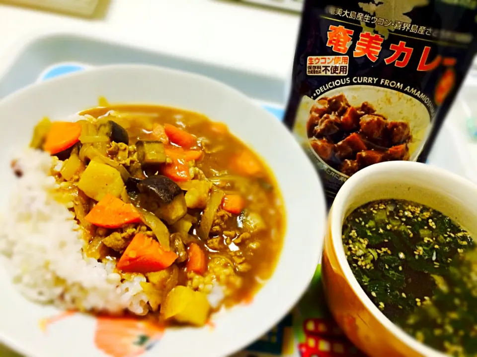 Snapdishの料理写真:奄美カレー＆大根葉の中華スープ|ちょきさん