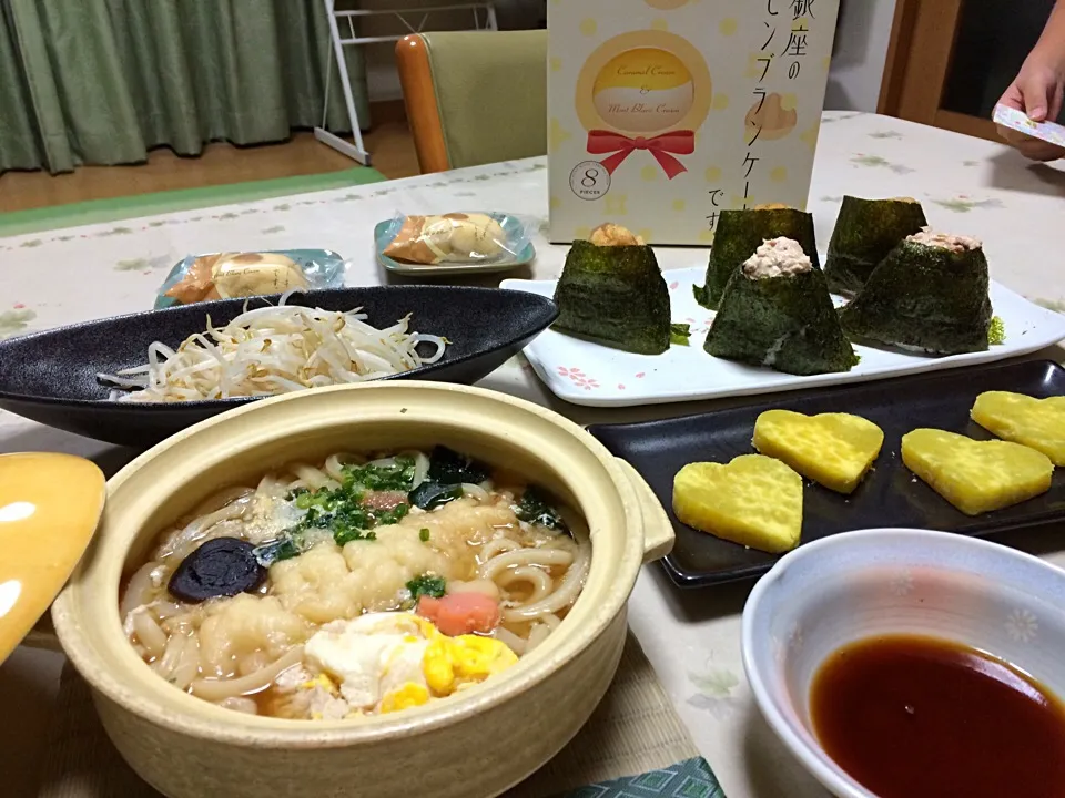 寒くなりましたね😌鍋焼きうどんと天むすとシーチキンおにぎりメニュー🍀|makoさん