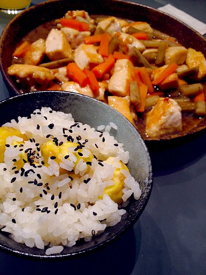 栗ご飯＆鶏ごぼう(*^^*)|ぺろたんさん