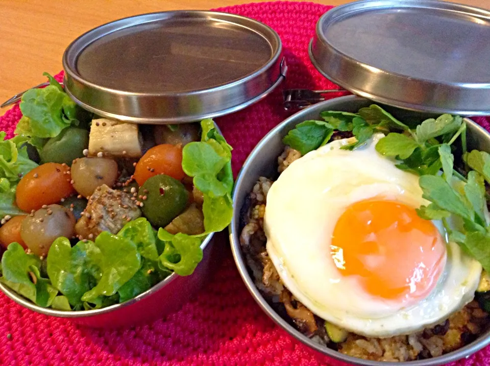 蒟蒻と焼き茄子サラダと高菜チャーハン弁当|nonnoさん