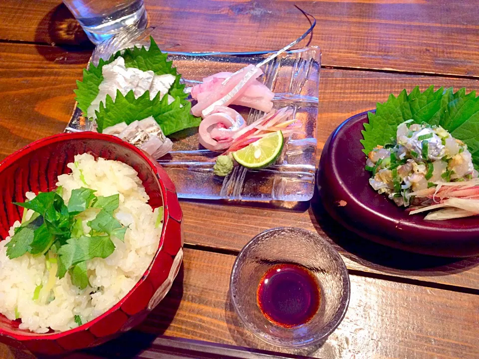 太刀魚たたき、太刀魚お造り色々、太刀魚炊き込みごはん、魚教室にて。|しーさん