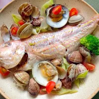 Sake-Steamed clams&Golden threadfin bream🐚🐟いとより鯛de和風ｱｸｱﾊﾟｯﾂｧ