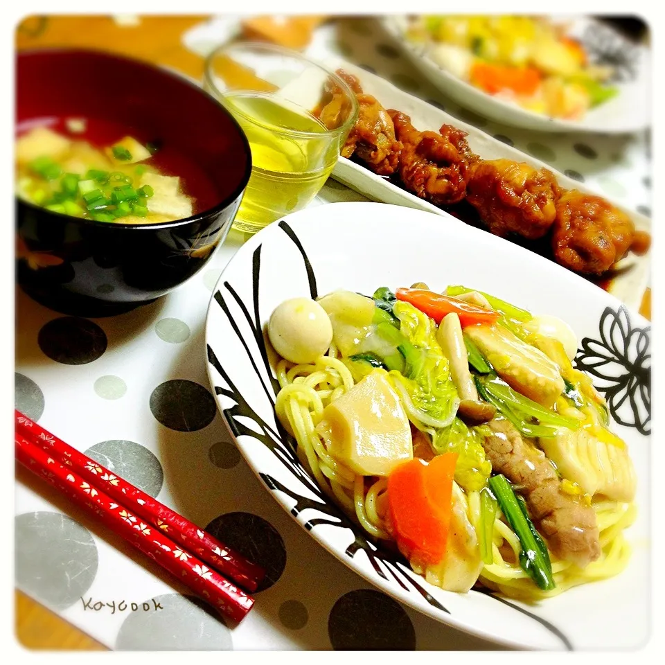 「八宝麺〜」と「手羽元の甘辛煮」の夕飯🐾|Asahimaruさん