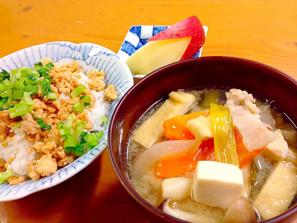 豚汁と鶏そぼろご飯|ルドルフさん