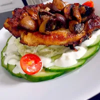 traditional polish dish. pork chops with cucumber and yoghurt dressing and dill mashed potato.|Grzegorz Rydzewskiさん