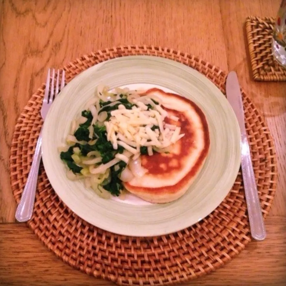 Pancake, Spinach, Onions, Cheese|Meeさん