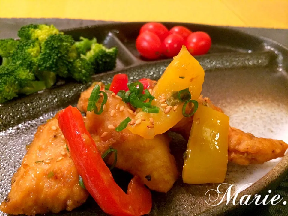 Snapdishの料理写真:Fried Chicken ,Bell Pepper marinade Chinese sauce.|Marie.さん