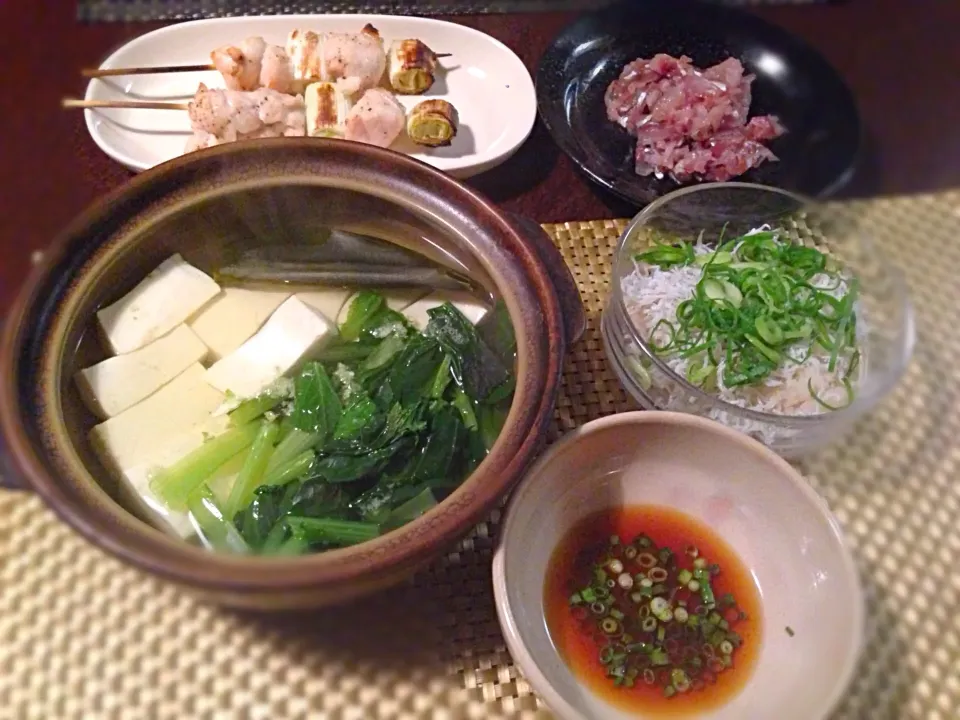 湯豆腐、しらすおろし、焼き鳥、アジたたき|純さん