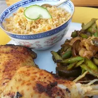 Snapdishの料理写真:Asparagus, chicken and Laksa rice|Hans Stavleuさん