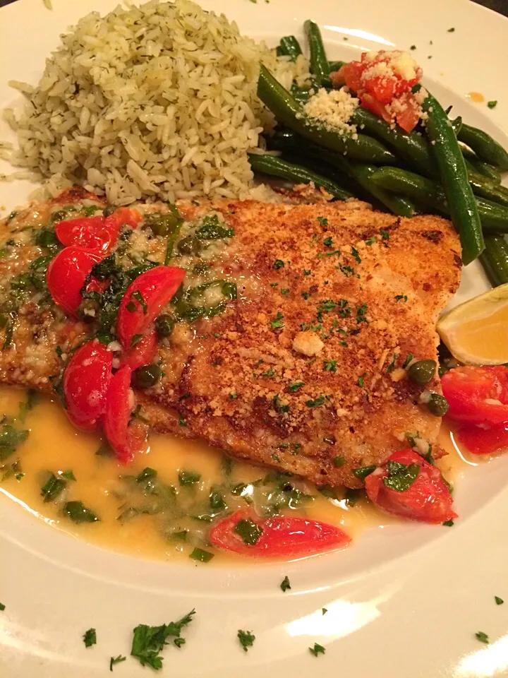 Cod  piccata with garlic dill rice and green beans|Moe Arianejadさん