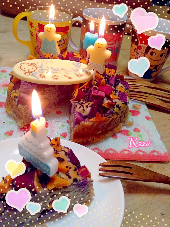 Snapdishの料理写真:みきやんさんのさつまいもパウンドケーキでお誕生日🎂|かずきっちんさん