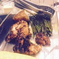 Grilled Jamaican Jerk Chicken, Grilled Asparagus, Corn & Baked Potato|FoodManOnWheelzさん