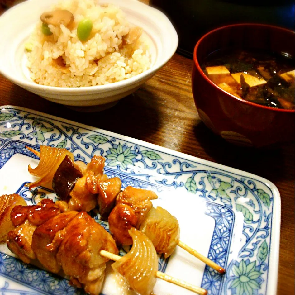 松茸ごはんと焼き鳥|みぃさん