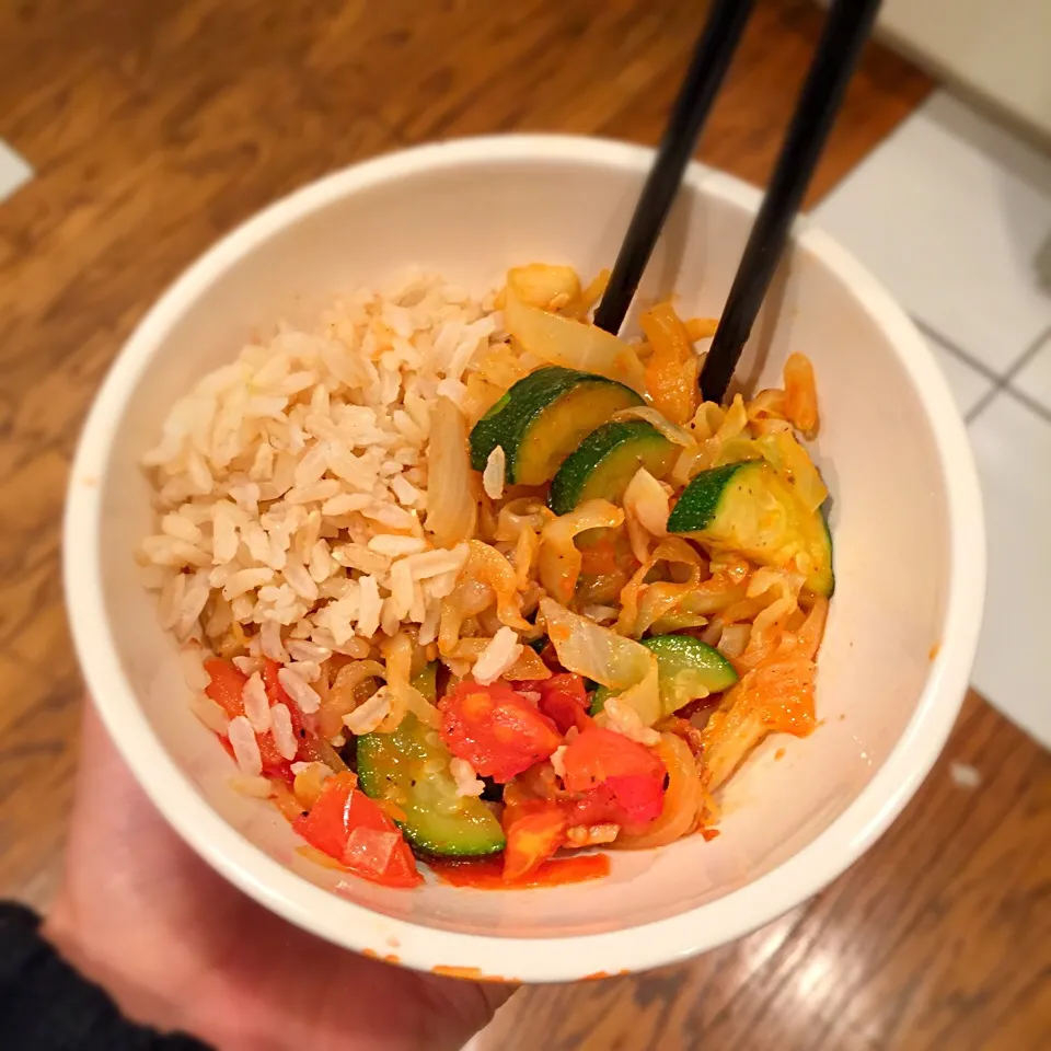 Snapdishの料理写真:Vegan kimchee with brown rice|victoria valerioさん