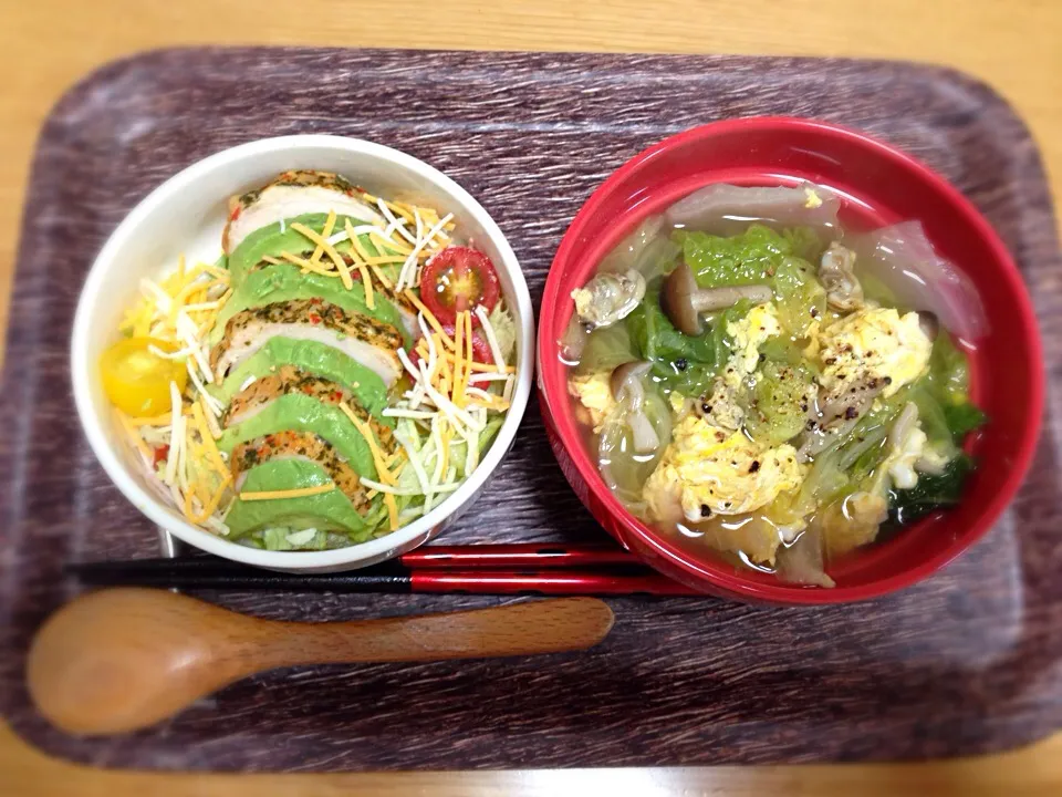 アボカドハーブチキンサラダと白菜アサリスープ|サヤラムネさん