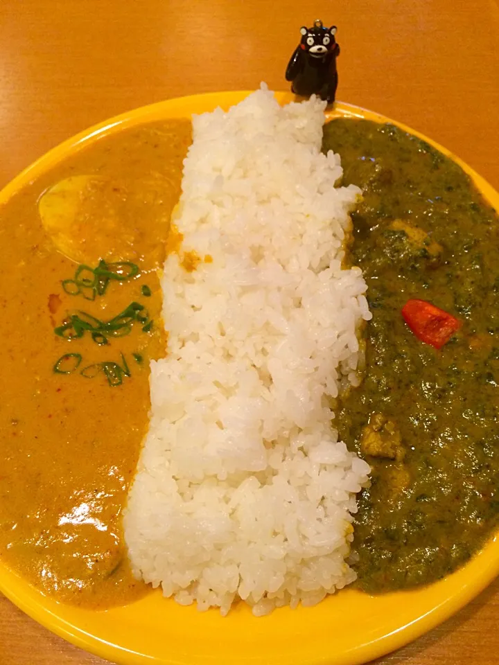 Snapdishの料理写真:ナマステさん！「人気のダブルカレーライスセット」を辛口で！|大阪カレー部長さん