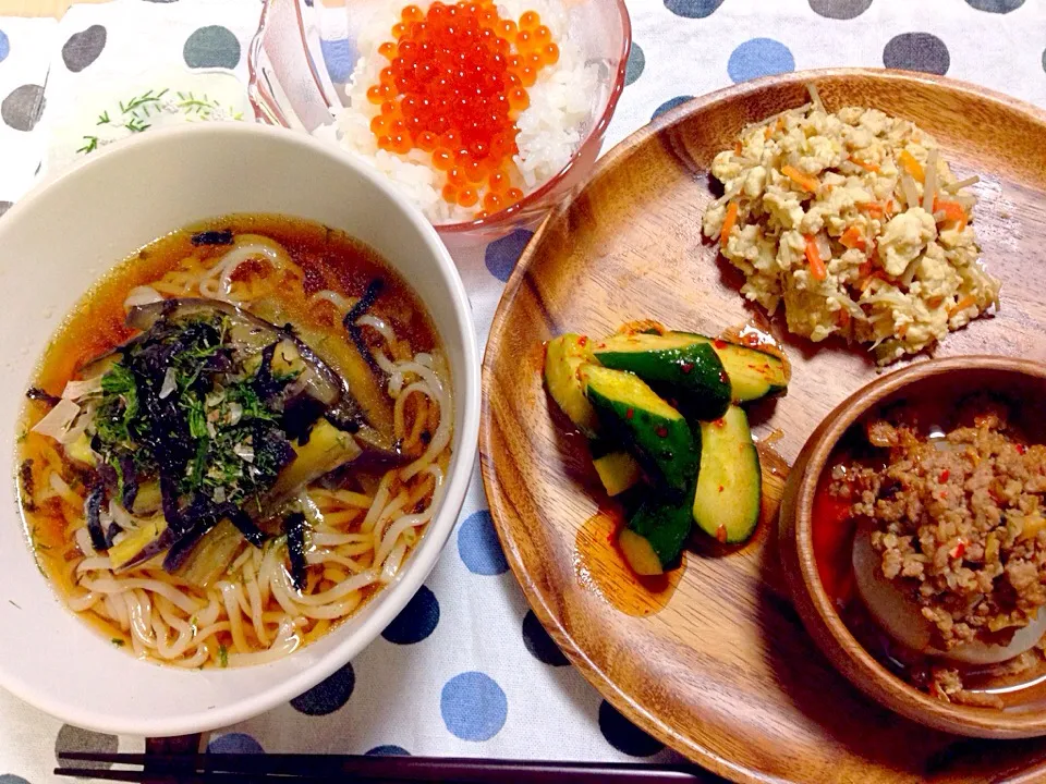 茄子の揚げ浸しを乗せて稲庭うどん|林愛さん