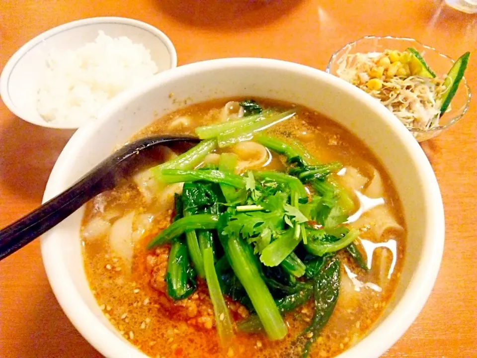 Snapdishの料理写真:龍興刀削麺舗のタンタン刀削麺ランチ、680円で半ライスとサラダが付きます。|東京ライオンズさん