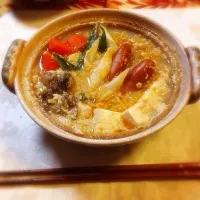 Snapdishの料理写真:鶏そぼろ豆乳鍋＊|hitomiさん