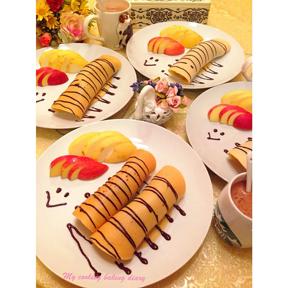 #Nutella Banana Wholemeal Pancakesss #Apple#Pear#HotMilo（＾ν＾）|Jenny Yenneeさん