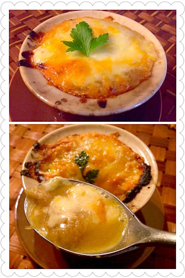 Zuppa di cipolla gratinata(Onion gratin soup)♨寒いからｵﾆｸﾞﾗｽ〜ﾌﾟ🎵|🌈Ami🍻さん