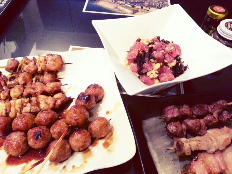 Snapdishの料理写真:今夜は家呑み♪　Yakitori & Ahi poke|BUBUさん