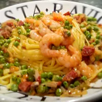 prawn,  chorizo & pea linguine|Becci Taylorさん