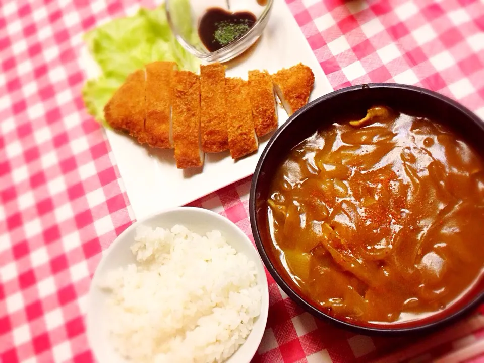 カレーうどん、チキンカツ|ちるのさん