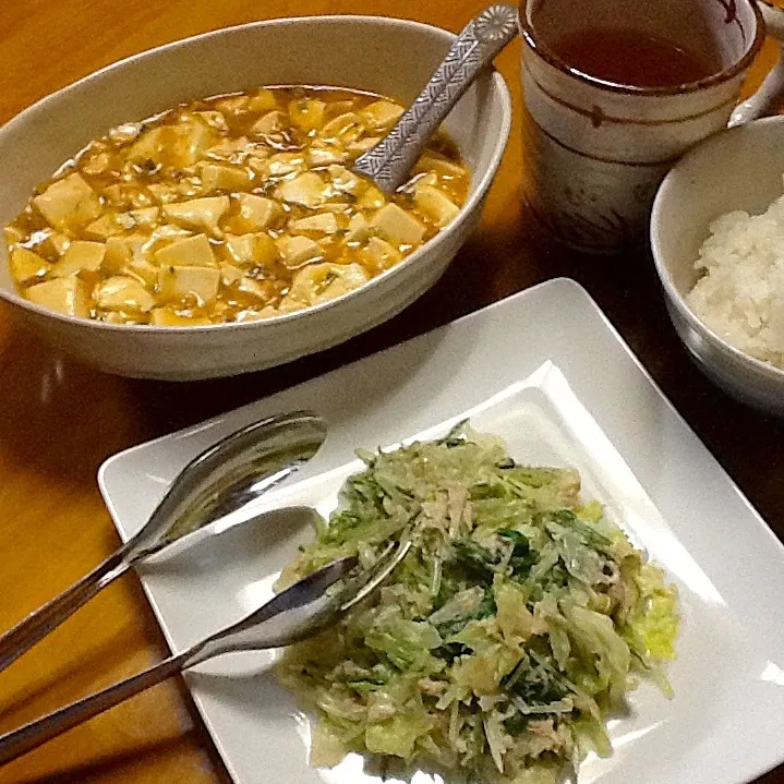 麻婆豆腐とツナサラダ|醤油屋の弟子さん