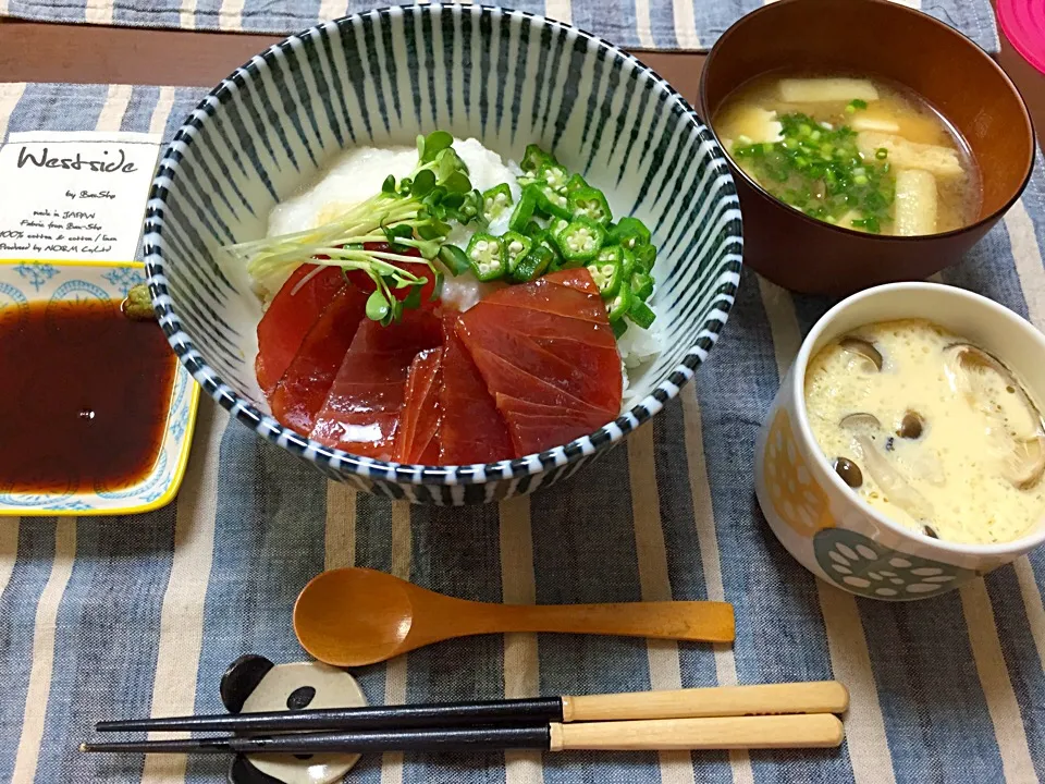 ネバネバマグロ丼。茶碗蒸し。|kayonさん