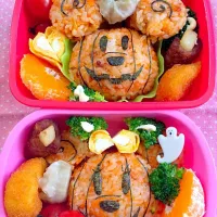 Snapdishの料理写真:Lunch box☆Micky&Minnie's Jack-o'-Lantern☆お化けﾐｯｷｰ&ﾐﾆｰｶﾎﾞﾁｬ for Halloween🎃