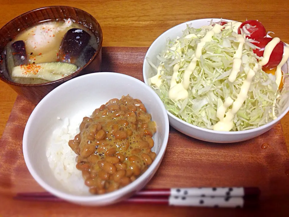 納豆ご飯となすと卵のおみおつけ(*^_^*)|naoko takahashiさん