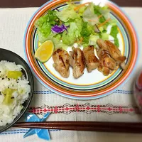 Snapdishの料理写真:塩かぼすソテーとさつまいもごはんで秋メニュー|sayakaさん