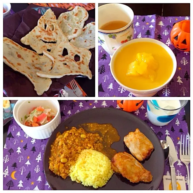 Snapdishの料理写真:お料理教室でつくったインド料理  ハロウィン仕様♪|mikochieさん